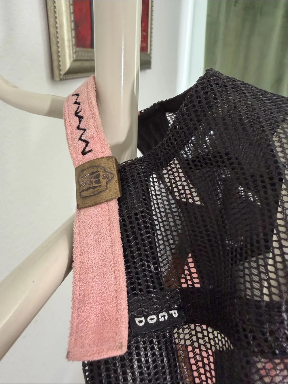 PINK Victoria's Secret Black Trucker Hat with Pink Embroidered Gorilla Logo